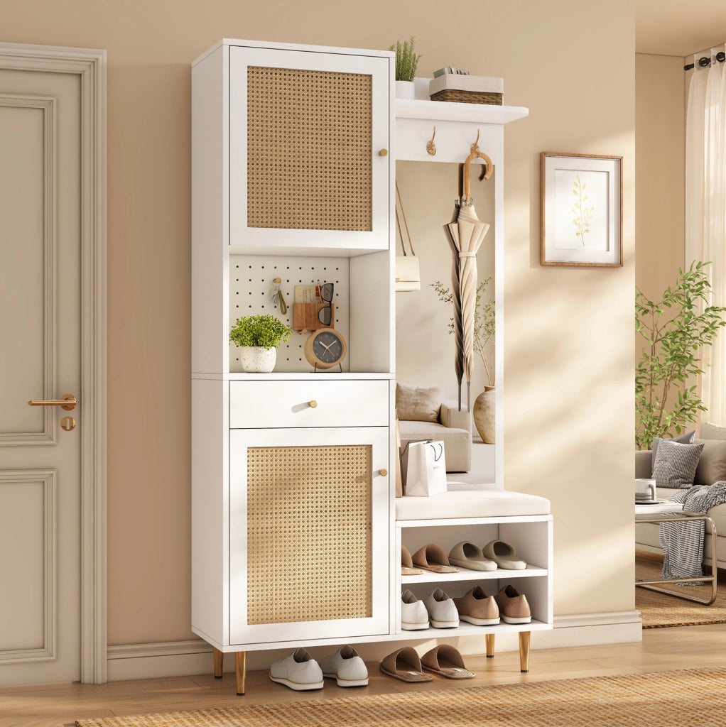 Set ingresso con panca, specchio e scarpiera 99x35x180 cm