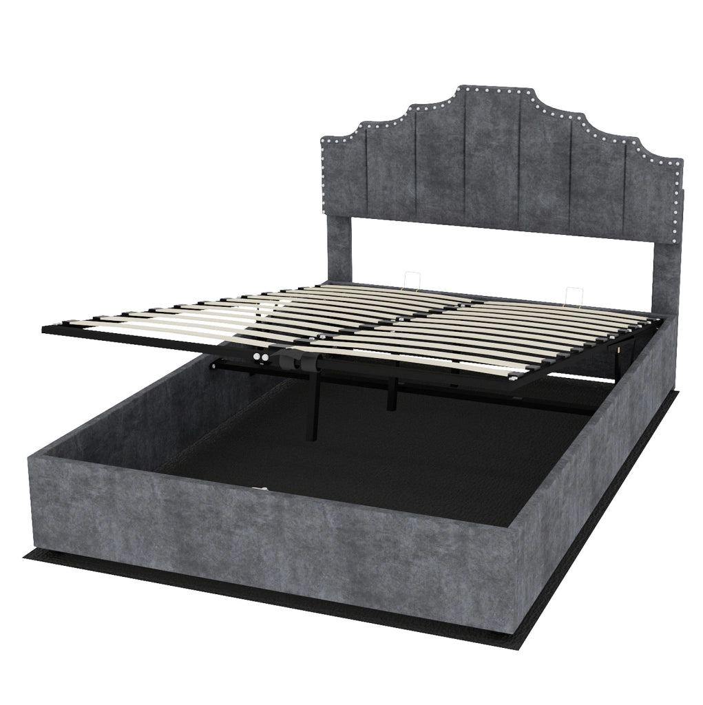 Letto imbottito grigio 140 x 200 cm con materasso incluso