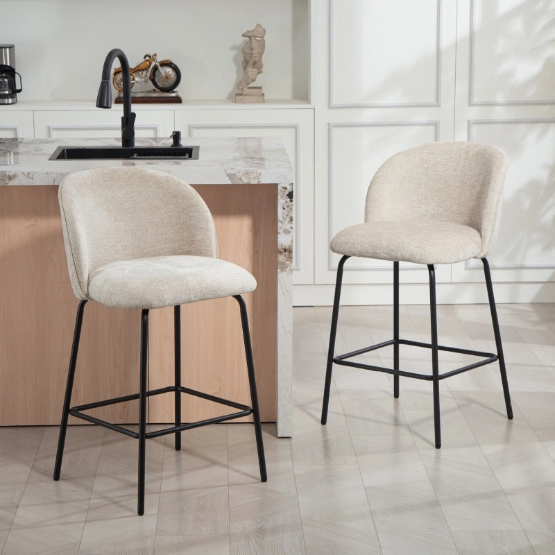 Set di 2 sgabelli da bar con schienale e poggiapiedi in poliestere beige