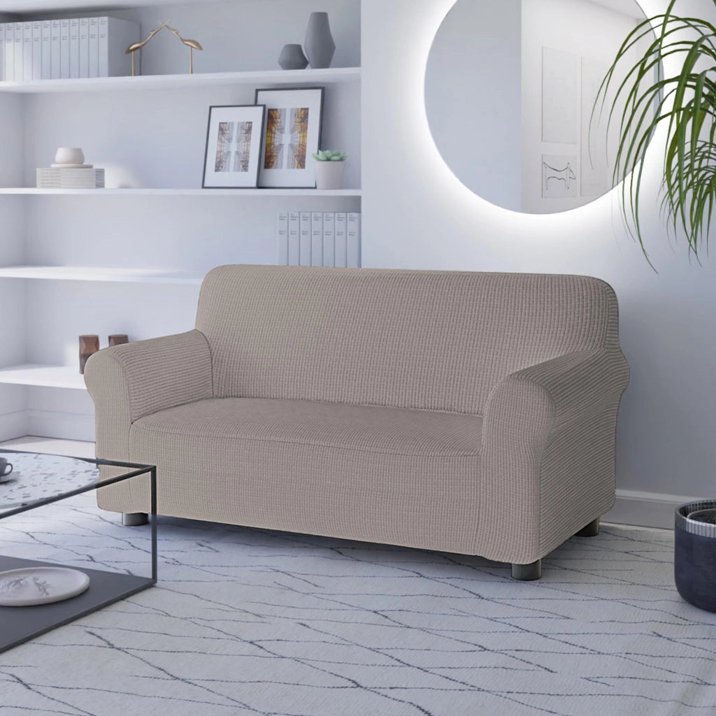 Copertura elastica per divano a due posti, color tortora, lunghezza 130-180 cm