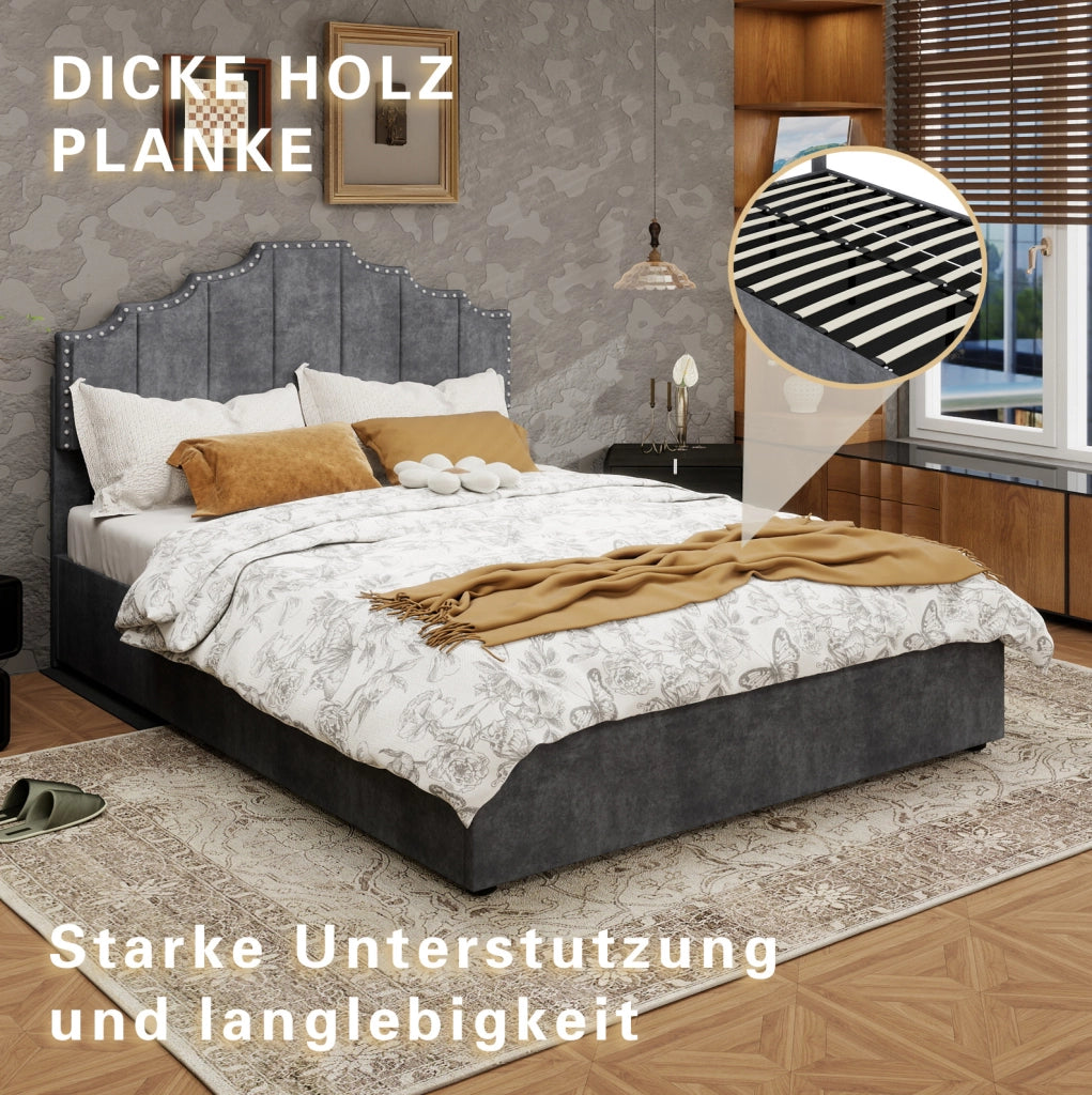 Letto imbottito grigio 140 x 200 cm con materasso incluso