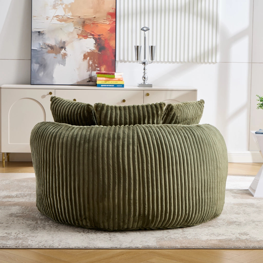 Poltrona relax con pouf e 5 cuscini, schienale e braccioli, in ciniglia verde smeraldo