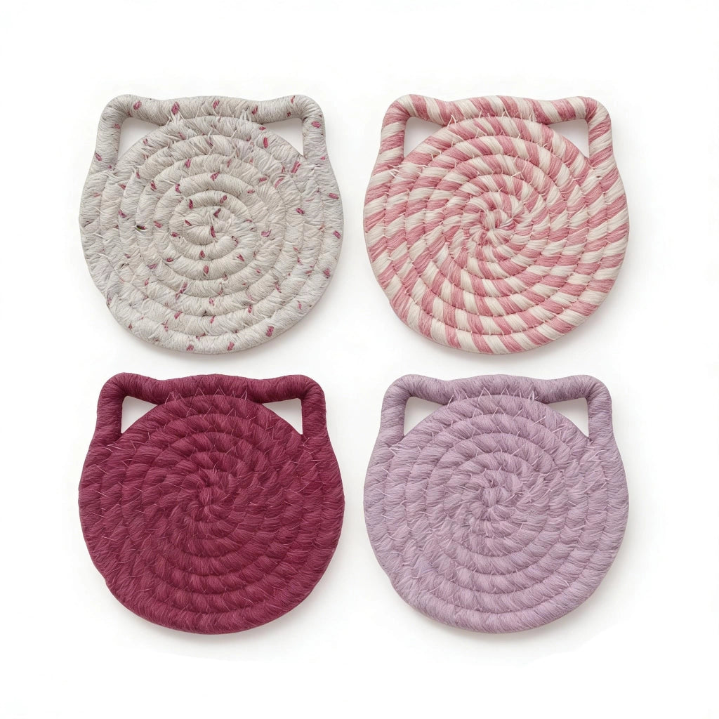 4 sottobicchieri a forma di drago, colore rosso, a forma di gatto, diametro 11 cm, in cotone