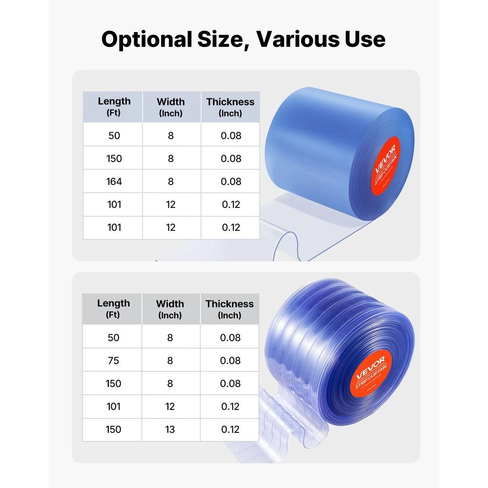 MS-0010 tenda a strisce trasparente PVC, 45,7 m x 30,5 cm, strisce per porte a coste, rotolo grande resistente per garage, magazzini e supermercati