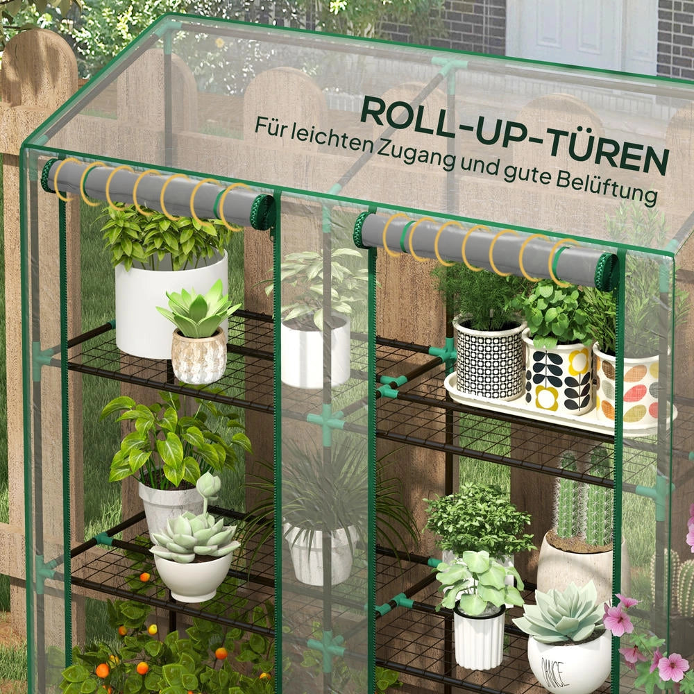 Serra da Giardino per Piante e Pomodori con Scaffale a 3 Ripiani e Doppia Porta, Telo in PE Trasparente, 143 x 46 x 151 cm