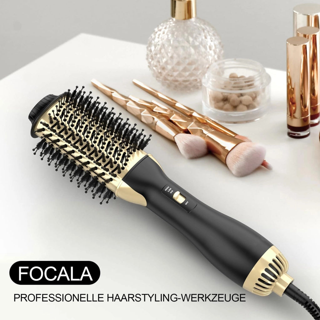ASCIUGACAPELLI con spazzola ad aria calda 1000 W nero e oro