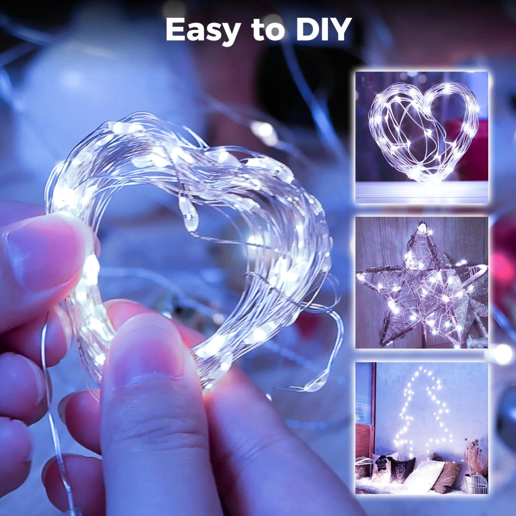Catena luminosa a LED, 2 metri, 20 LED, con timer, luce bianca fredda, confezione da 5 pezzi