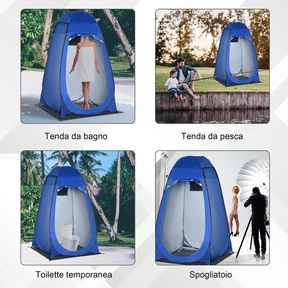 Tenda doccia da campeggio e spiaggia portatile, cabina spogliatoio pop up con porta a cerniera e borsa, 126x124x189 cm, blu scuro