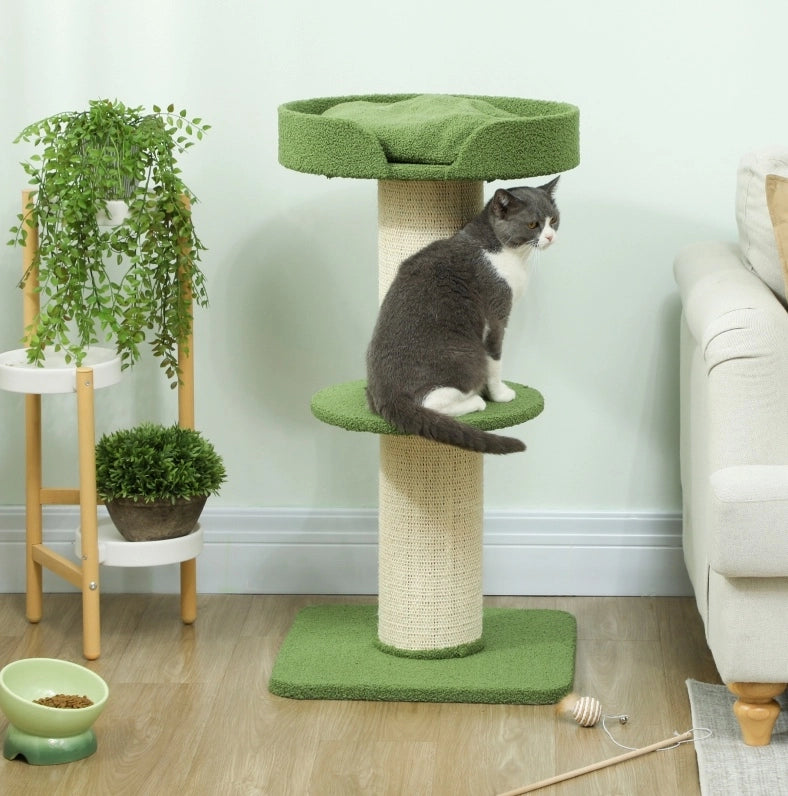 Tiragraffi ad albero per gatti 91 cm verde in sisal con cuccia e piattaforme
