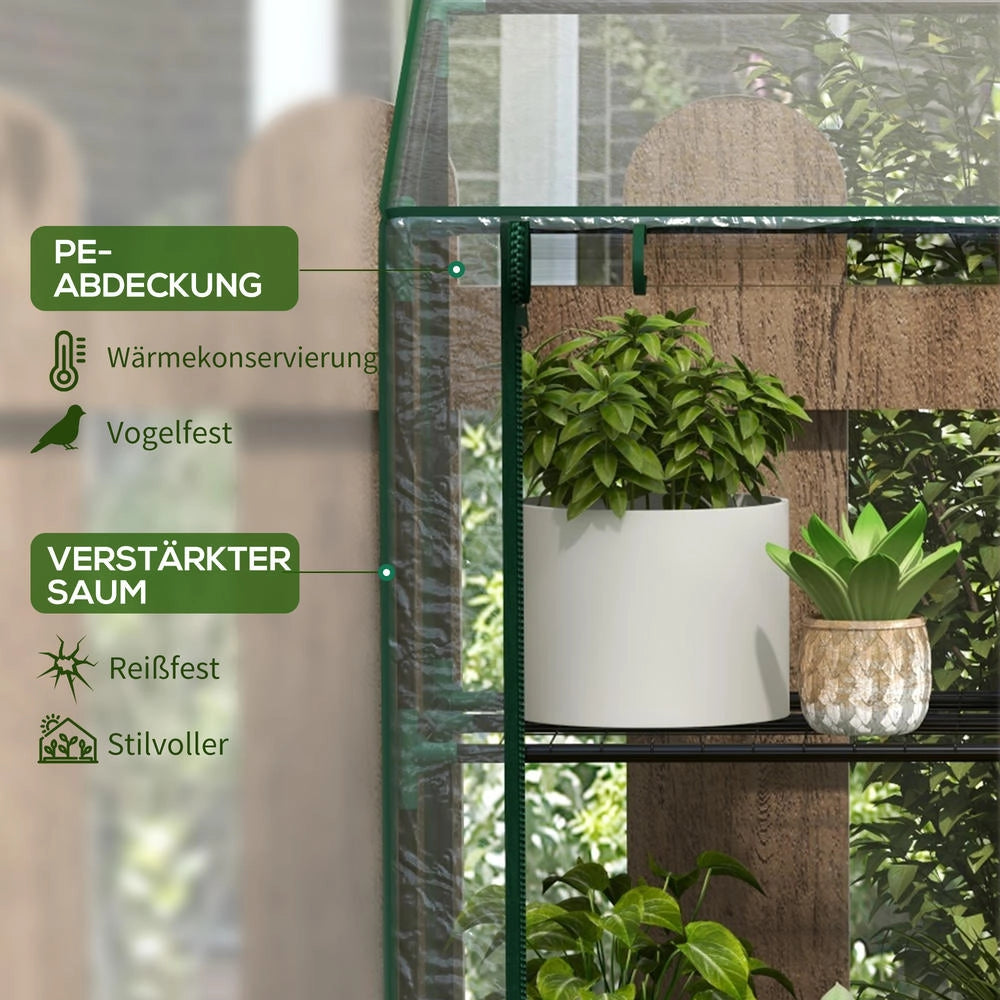 Serra da Giardino per Piante e Pomodori con Scaffale a 3 Ripiani e Doppia Porta, Telo in PE Trasparente, 143 x 46 x 151 cm