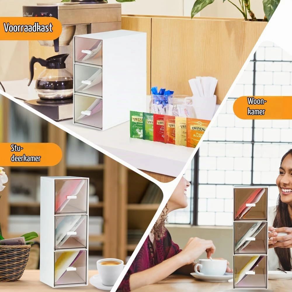 Set da 2 organizer in plastica con cassetti, trasparenti e impilabili
