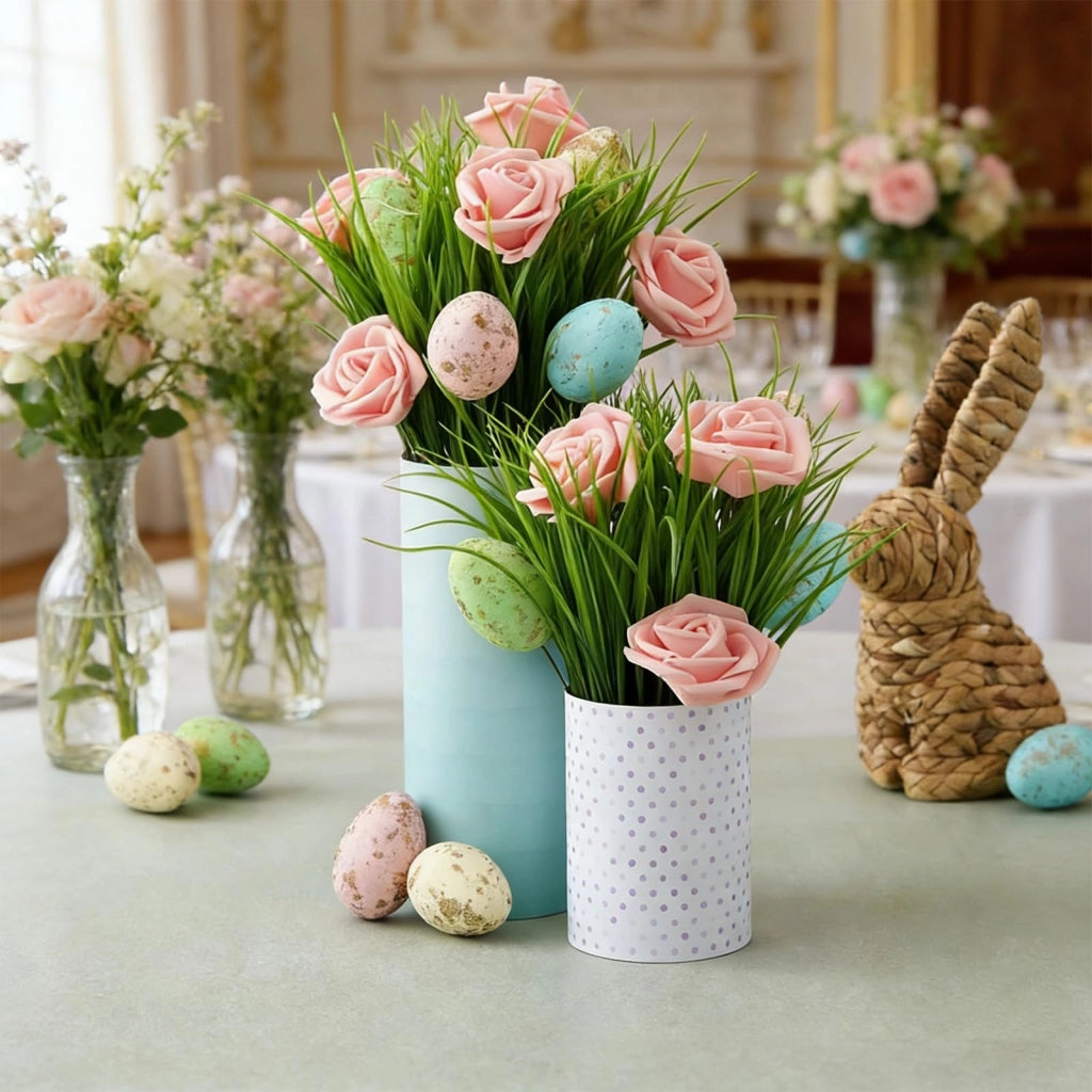 25 rose artificiali, color champagne, realizzate in schiuma PE, complete di steli