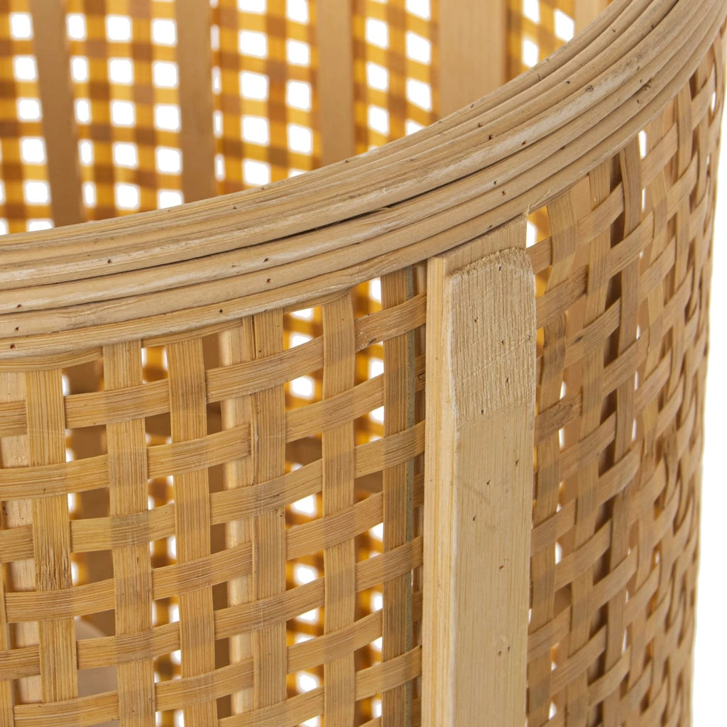 Set di 2 lanterne in legno, forma rotonda, colore naturale, dimensioni 30x51 cm e 24x47 cm