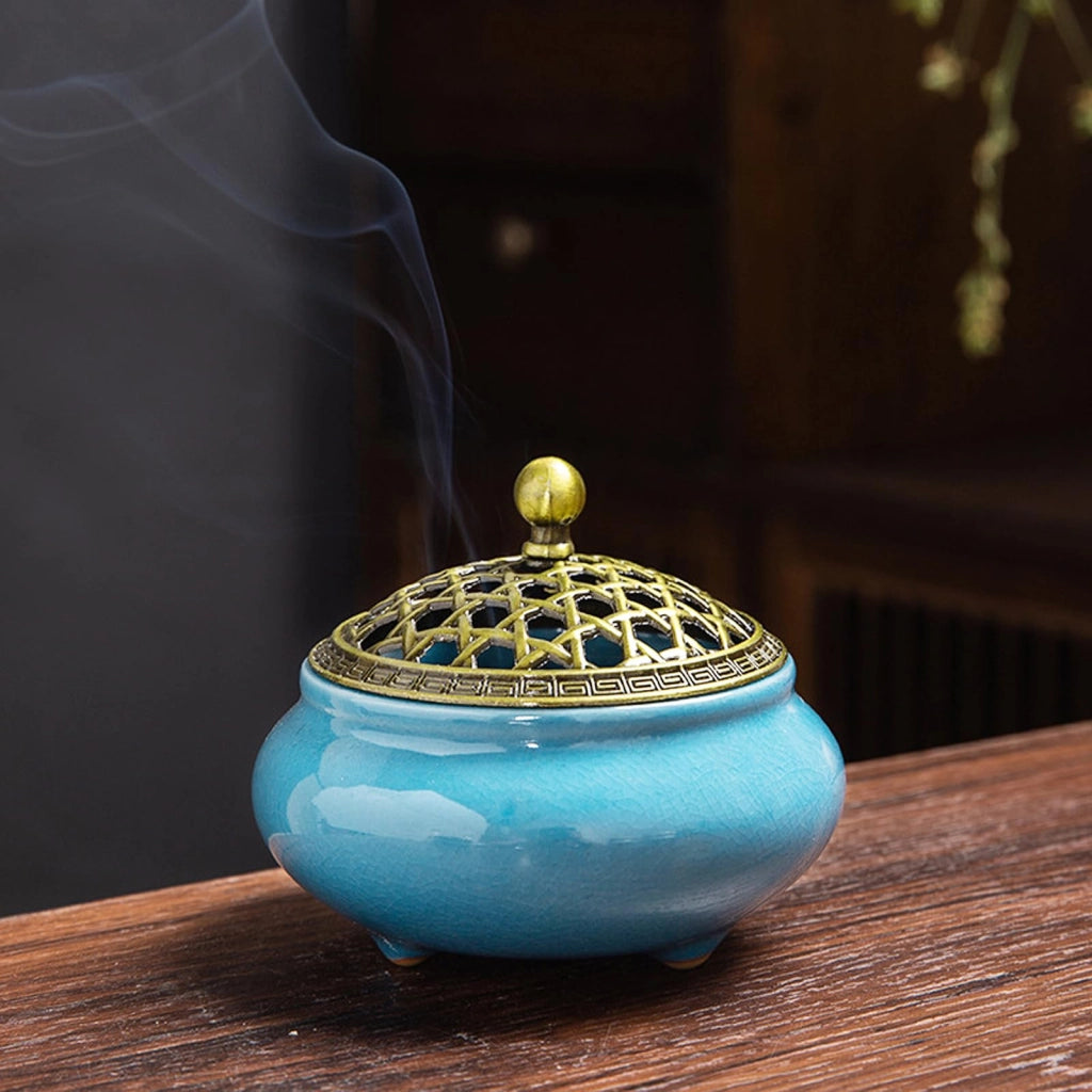 Portacenere per incensi in Vetroceramica, forma circolare, dimensioni 8x9,4x8 cm