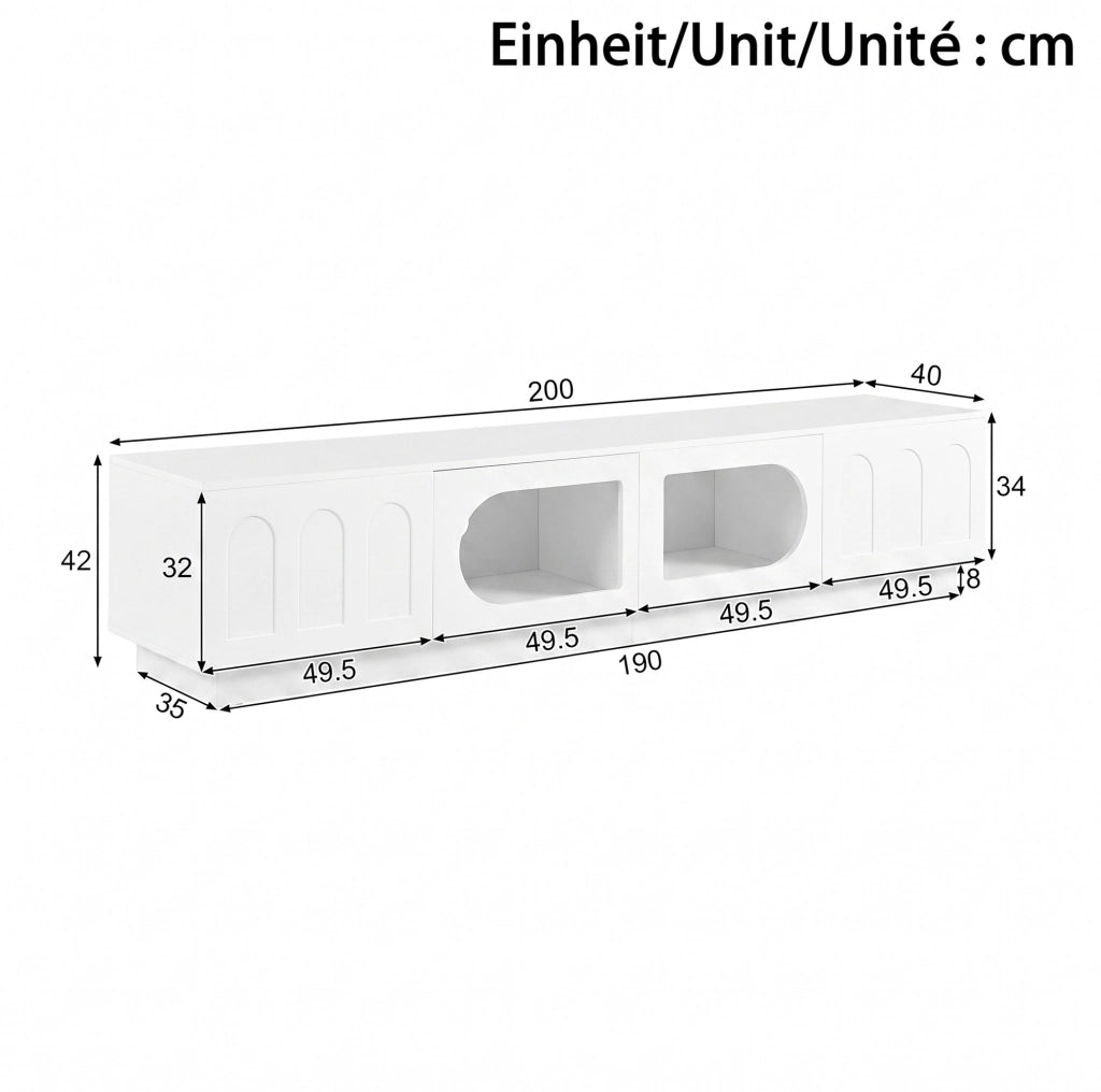 Mobile TV in MDF e truciolato con LED controllati da app, 200x40x42 cm, bianco