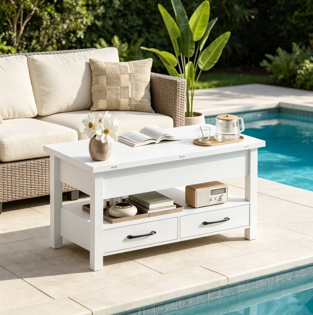 TAVOLINO da caffè elevabile estensibile 100x50,5 cm bianco