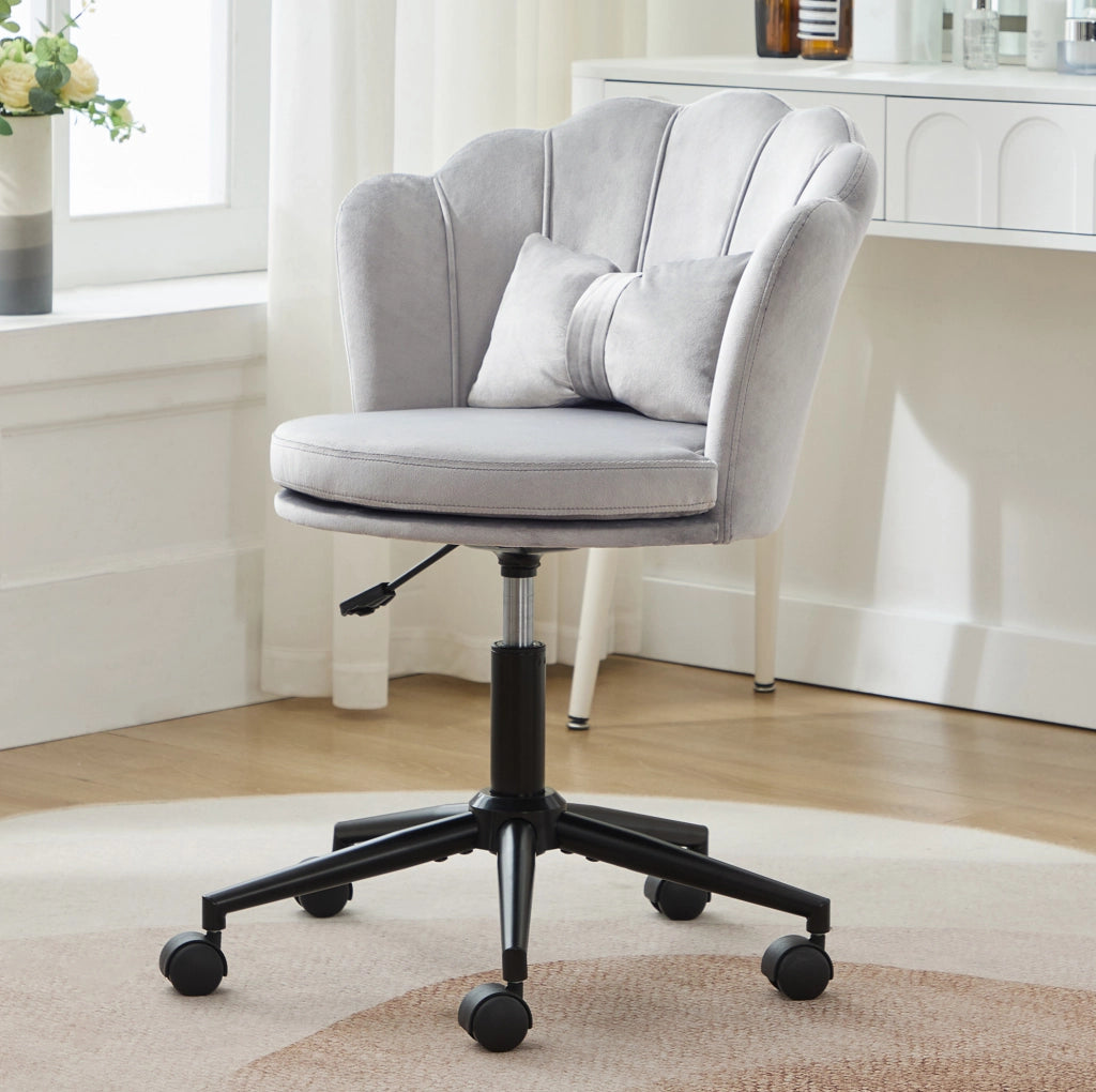 Sedia da ufficio ergonomica in velluto grigio 55 × 62 × 73-83 cm regolabile e girevole