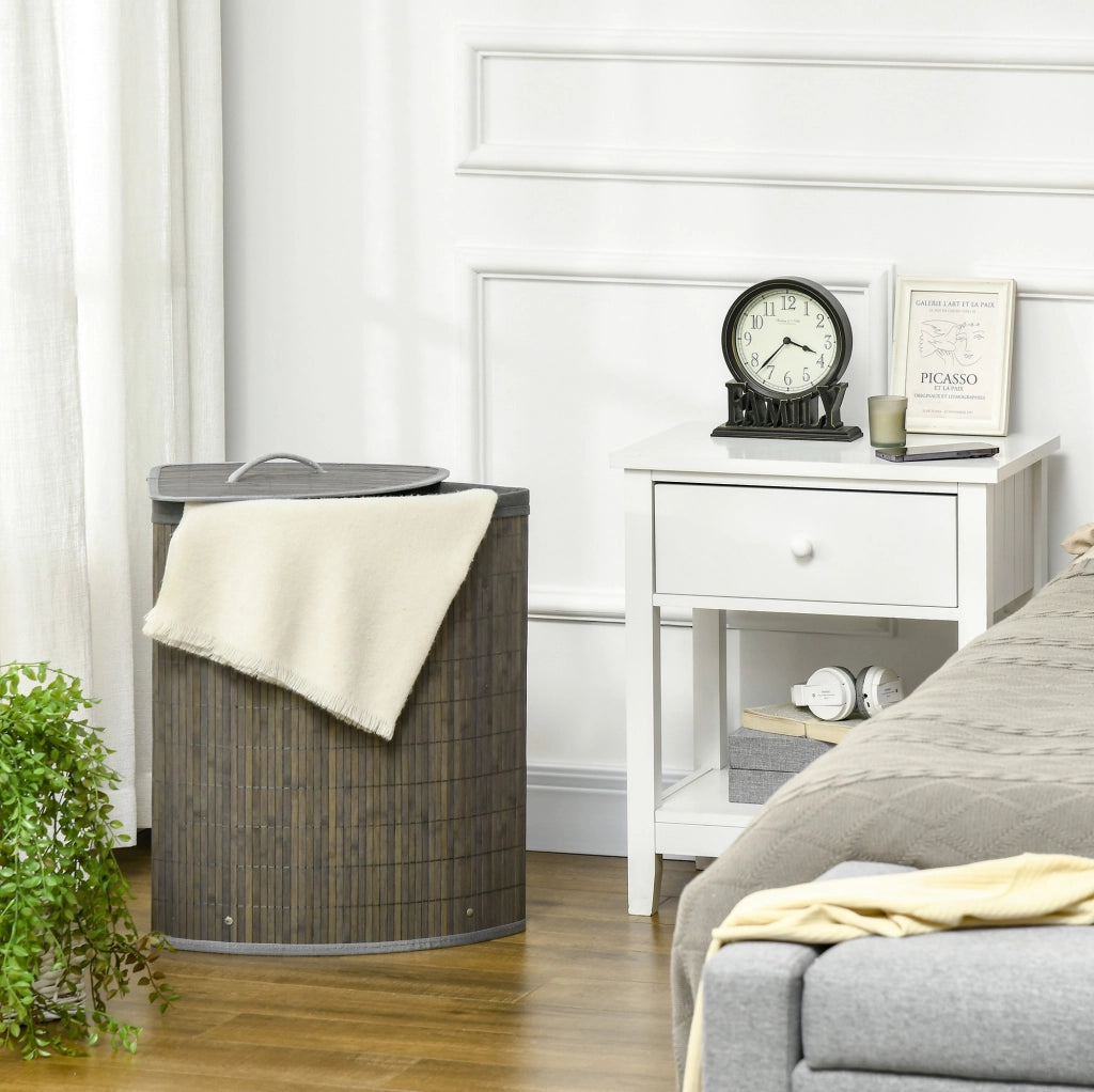 Cesto portabiancheria bambù 55 L 38 x 38 x 57 cm grigio con coperchio