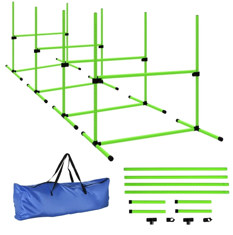 Set agility per cani regolabile in altezza con borsa, verde
