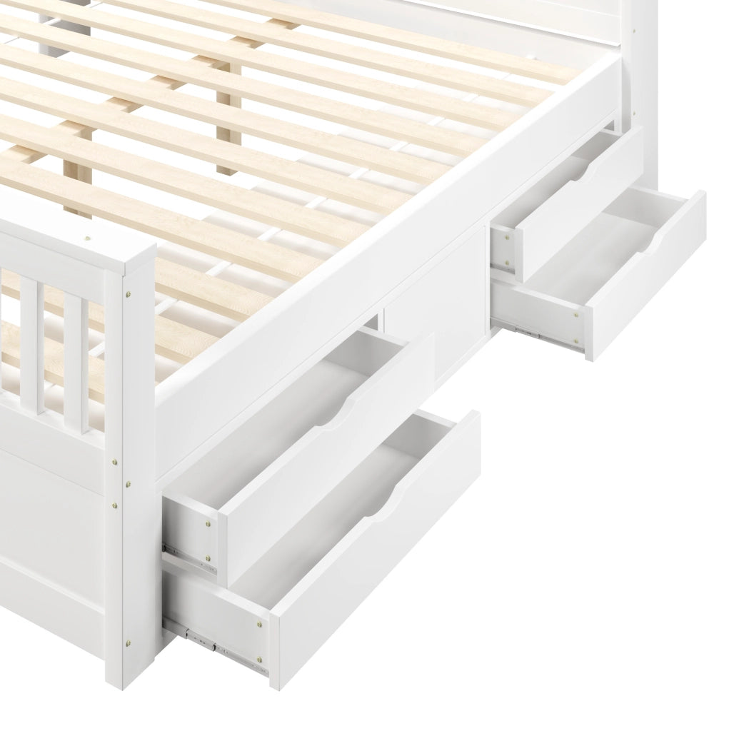 Letto matrimoniale 180x200 cm con testiera libreria LED e 4 cassetti in MDF e compensato; bianco
