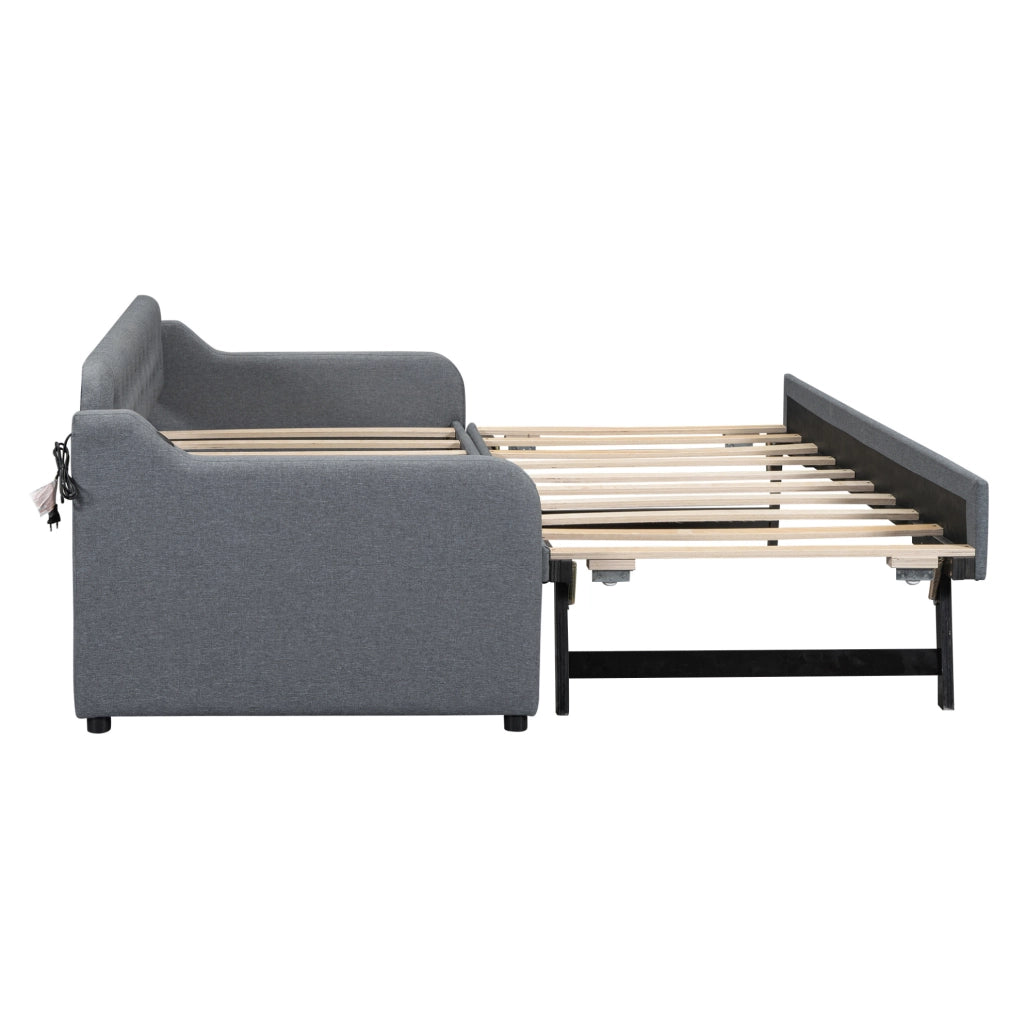 Divano Letto 90x200 cm con Letto Estraibile e Porta USB, Grigio