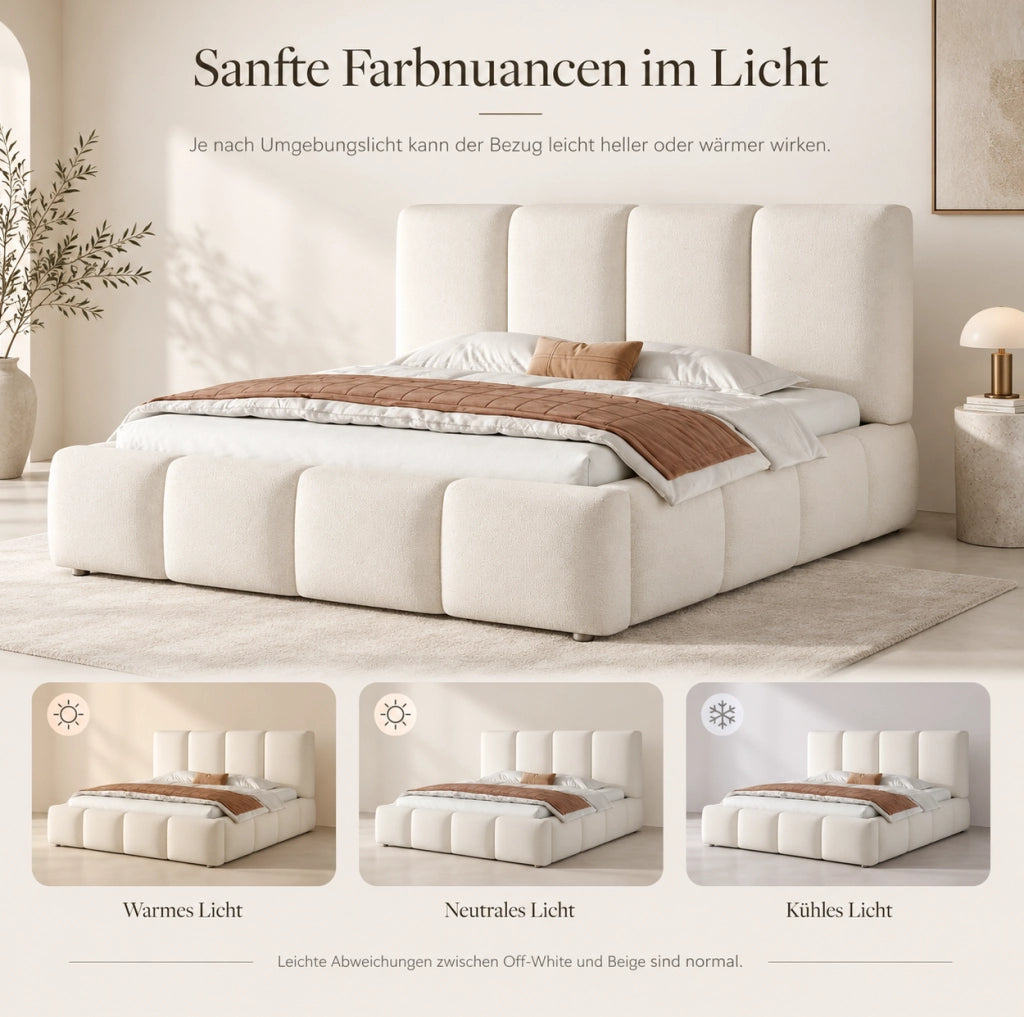 Letto matrimoniale contenitore 180x200 cm in bouclé bianco
