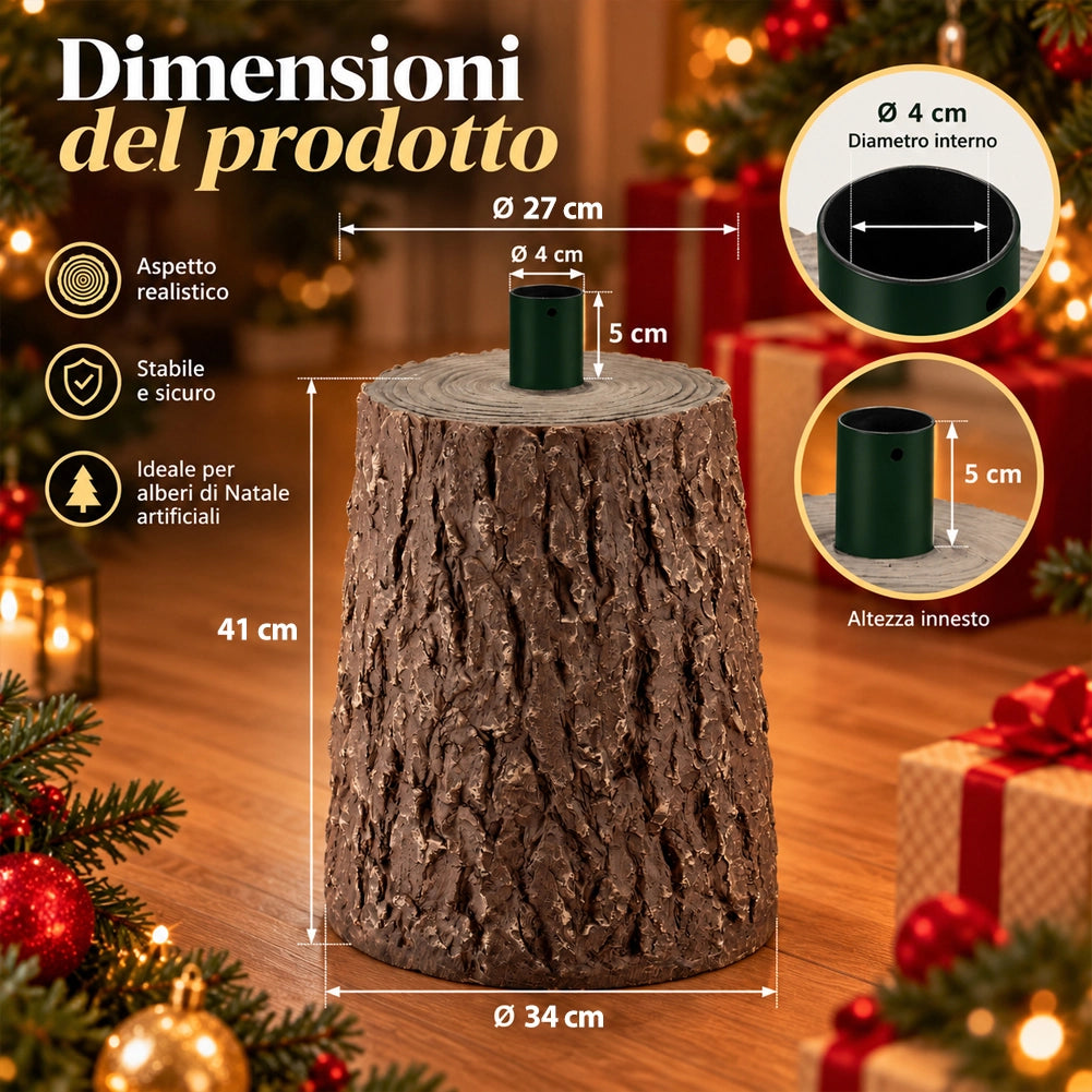 Base Supporto Albero di Natale Tronco Natalizio Attacco Universale Altezza 46 cm