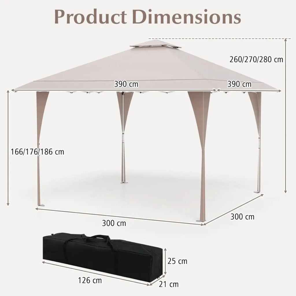 Gazebo da Giardino 4 x 4 m Pop-up con Doppio Tetto, Struttura in Metallo, Regolabile in Altezza, Robusto per Bricolage