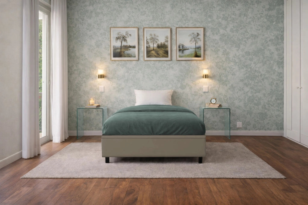 Letto Singolo Contenitore Imbottito 80x190 cm Similpelle Cappuccino BoxMax