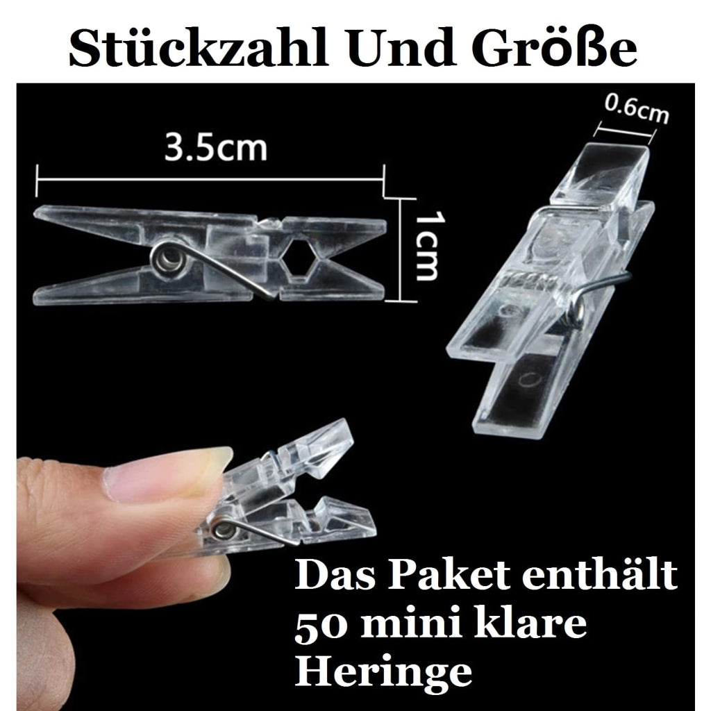 50 graffette trasparenti, mini graffette, 3,5 cm, in plastica