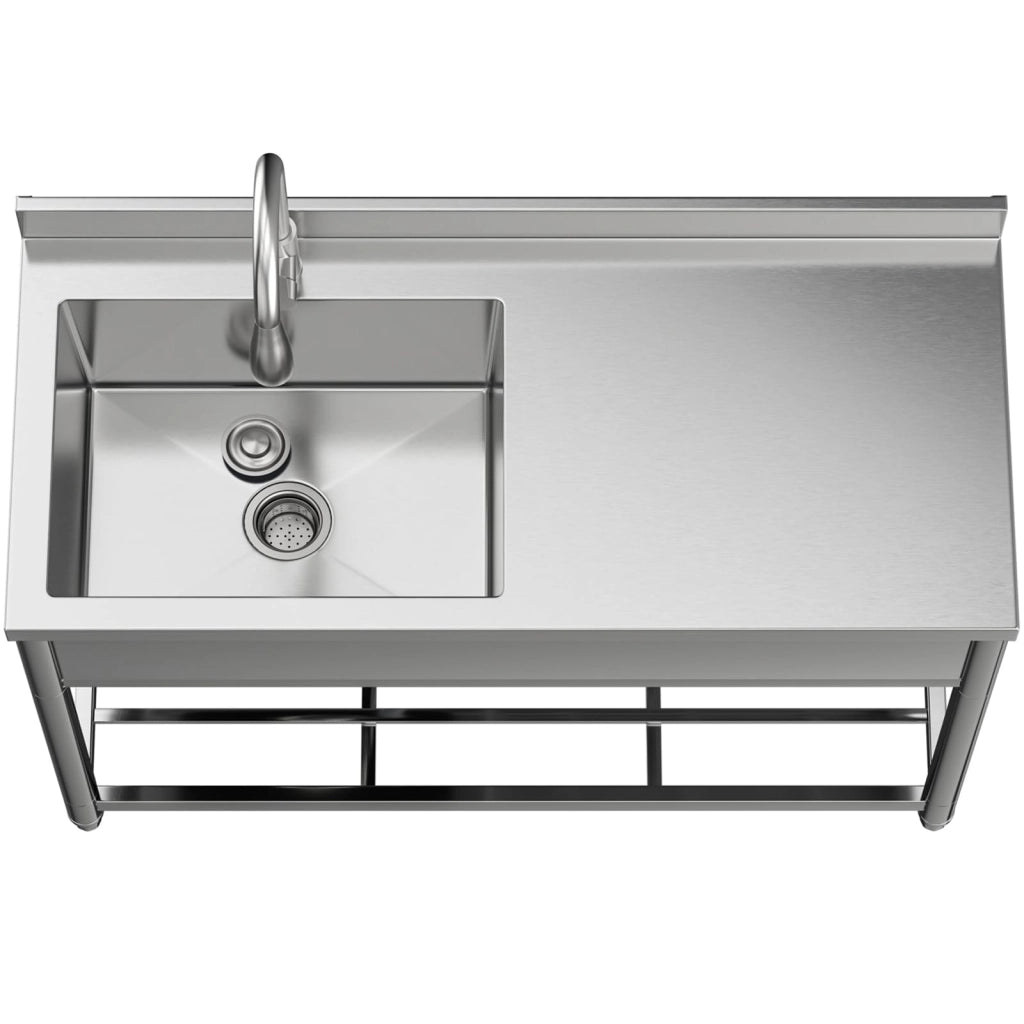 Lavello in acciaio inossidabile con piano di lavoro, 55x120x94 cm, con un vano