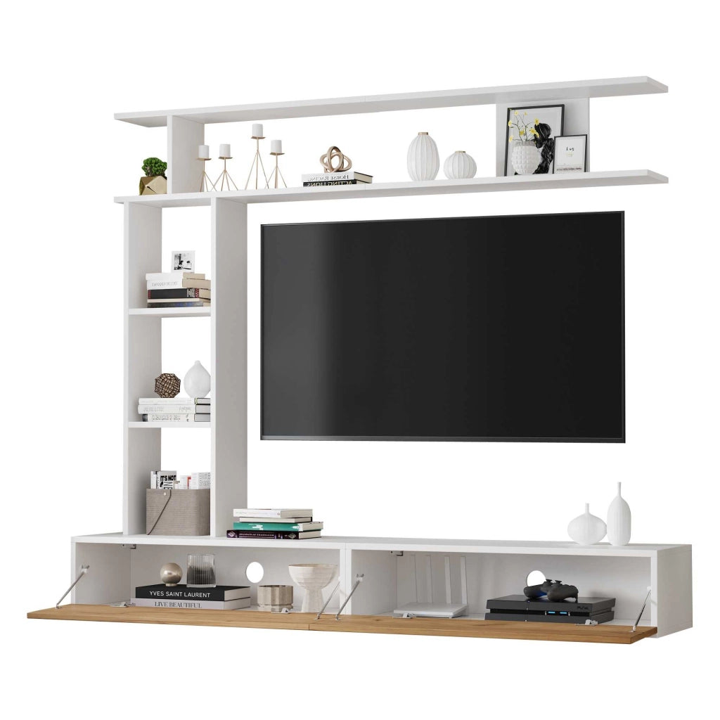 Letto contenitore 180x35 cm con LED; Particle Board; white+oak – SuerZaro