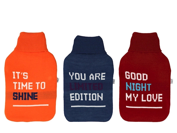 H&H Borsa Acqua Calda 1,8 Litri con Rivestimento in Maglia Rossa, Good Night My Love