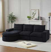 Divano modulare in ciniglia nero con chaise longue reversibile