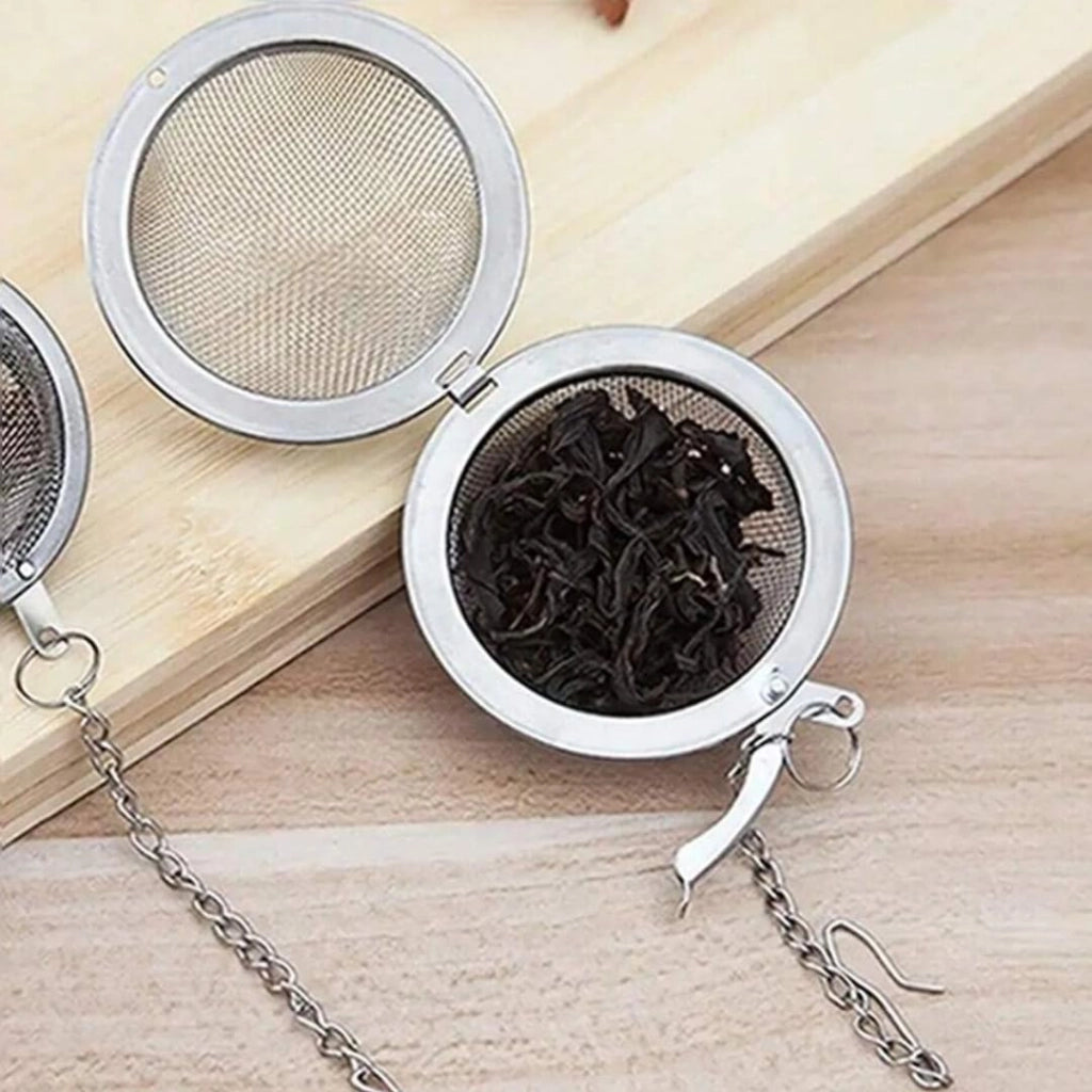 Set da 2 infusori per tè in acciaio inossidabile con catena, forma a sfera