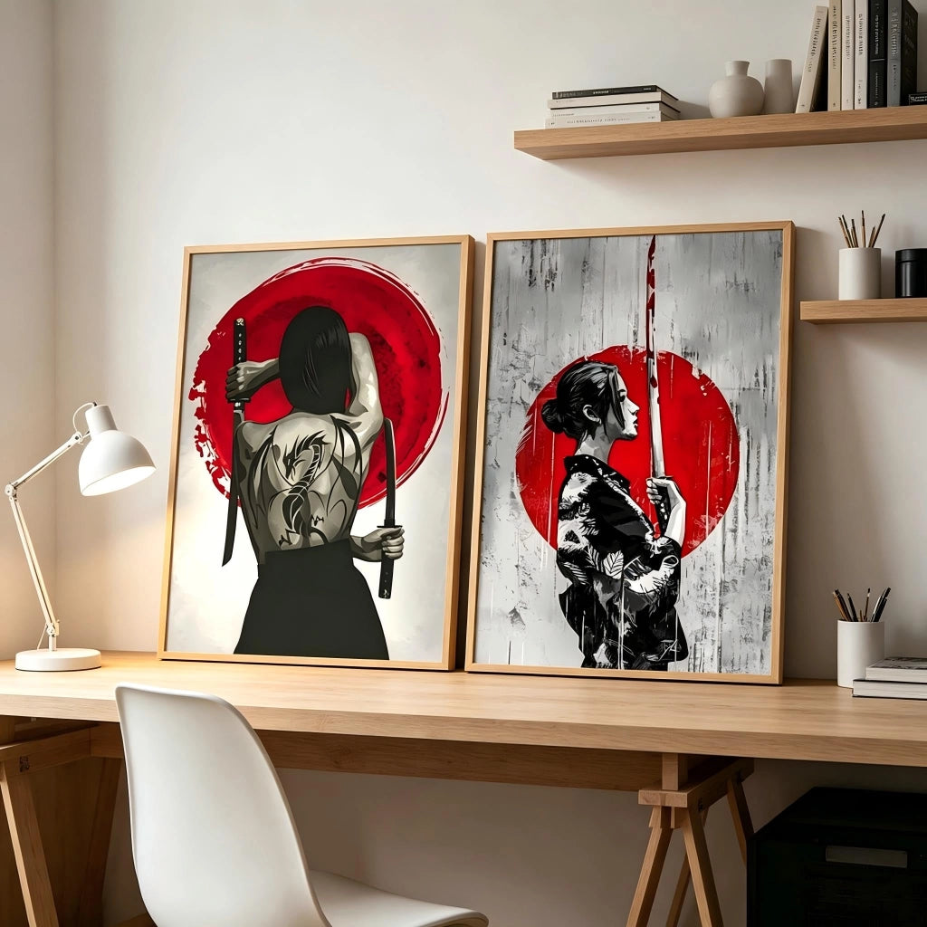 Set di 2 quadri su tela, stile samurai, dimensioni 40x60 cm, design moderno, senza cornice