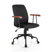 Sedia da Scrivania Ergonomica in Velluto Nero con Braccioli in Legno e Ruote Sedia da Ufficio Girevole Regolabile per Casa e Studio