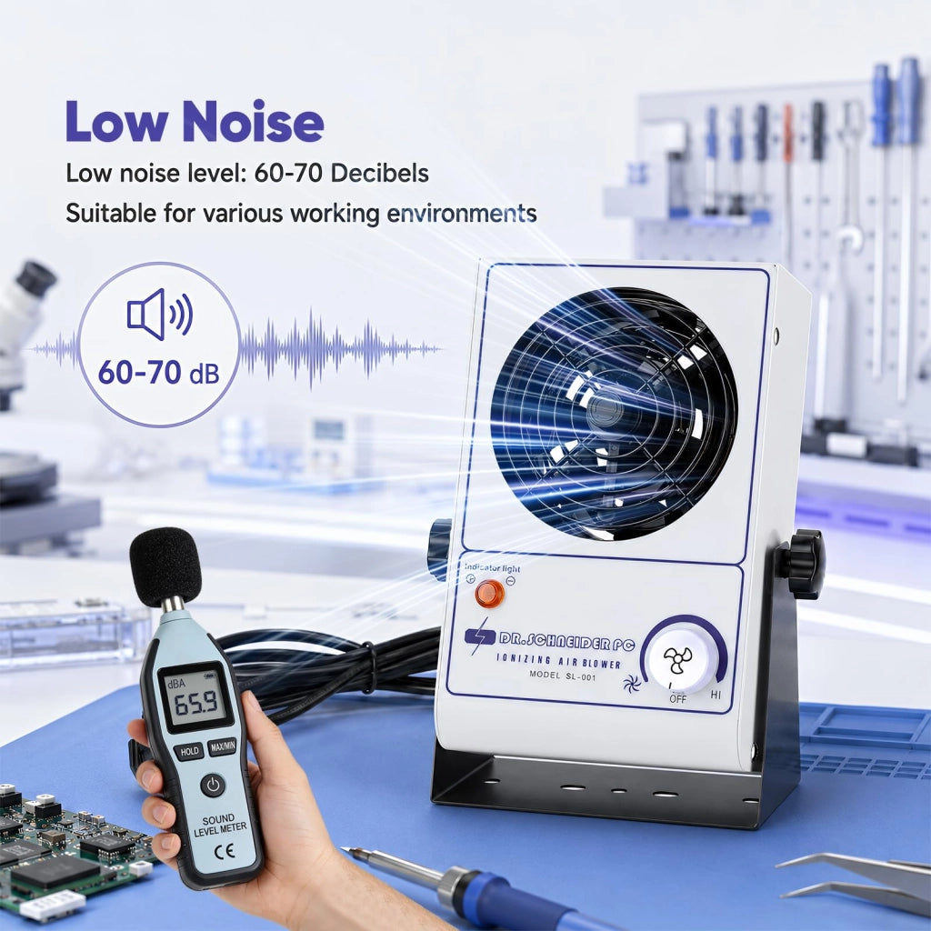 Ventilatore d'aria ionizzante, antistatico, con portata da 45 a 110 CFM e bilanciamento ionico di ±10 V