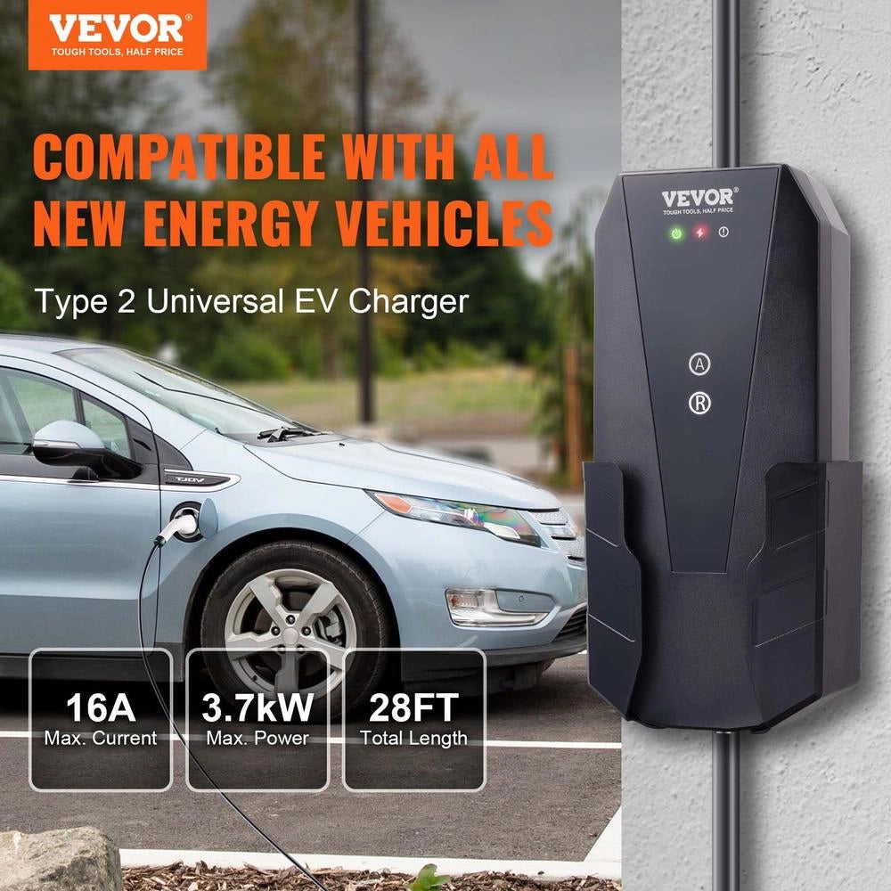 Caricabatterie EV Portatile Tipo 2 Monofase 16A 3,68 kW 230V Cavo 8,6m Impermeabile IP66 con Controllo APP per Auto Elettriche