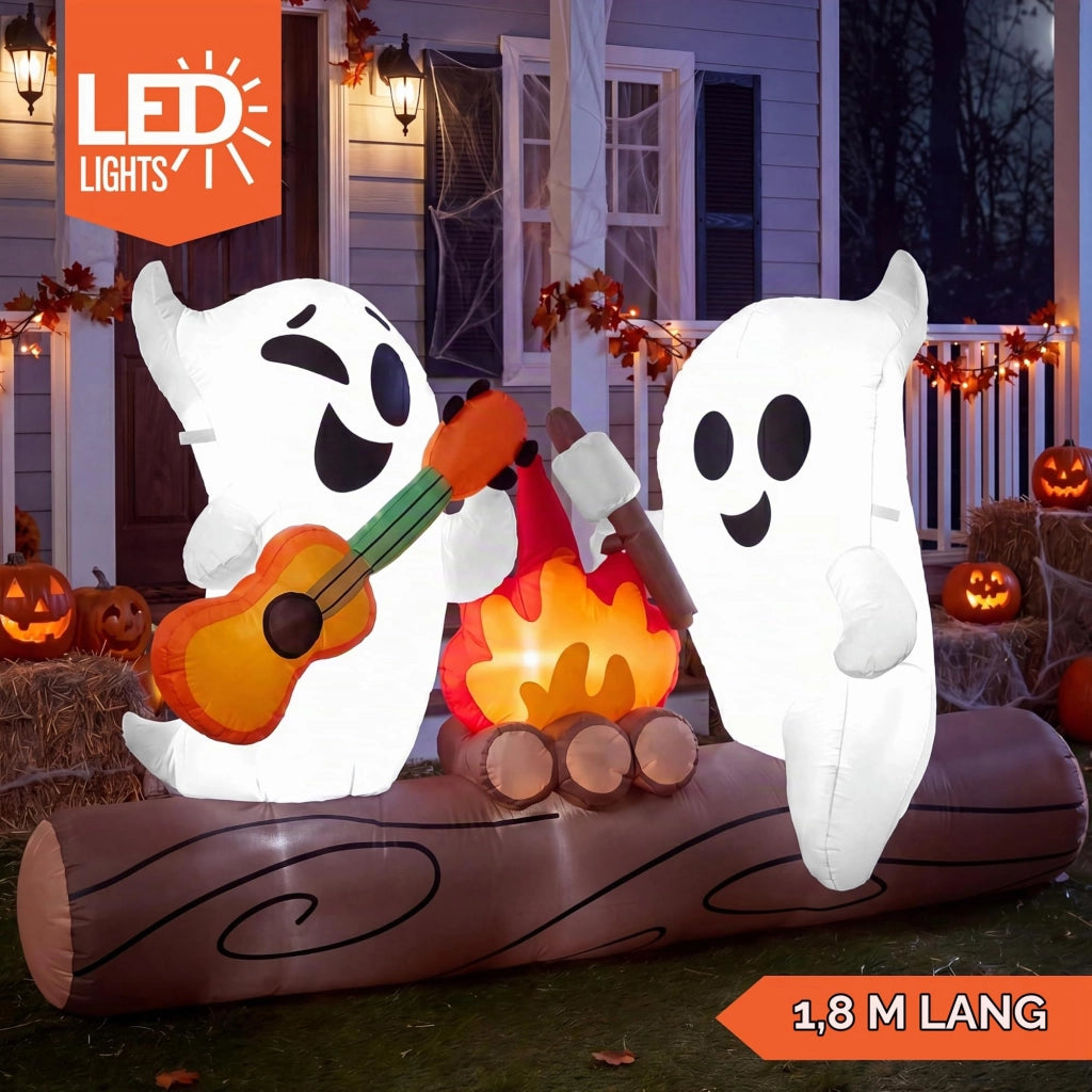 Spaventapasseri gonfiabile per Halloween, altezza 1,8 metri, con falò a LED