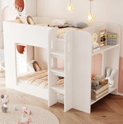 Letto a castello 90x200 cm in compensato e MDF bianco con ripiani laterali