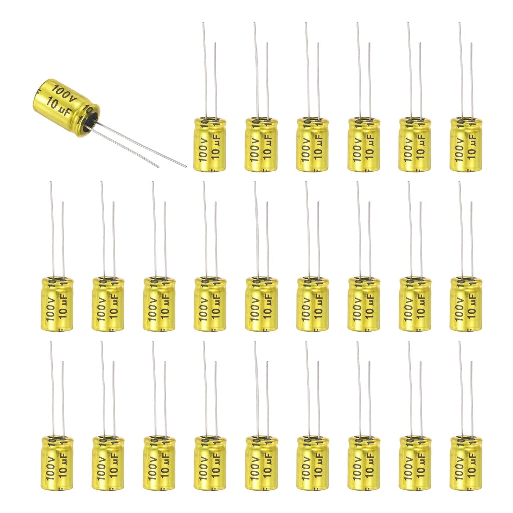 50 condensatori elettrolitici non polarizzati, capacità 10 µF, tensione 100 V, dimensioni 13x8 mm
