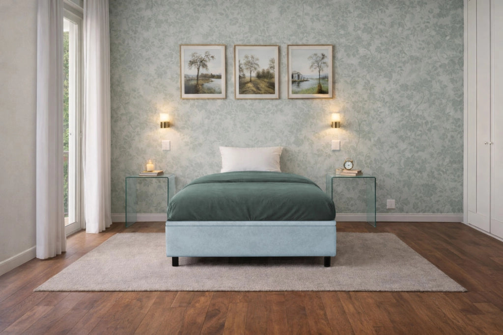 Letto Singolo Contenitore Imbottito 80x190 cm Microfibra Azzurro BoxMax
