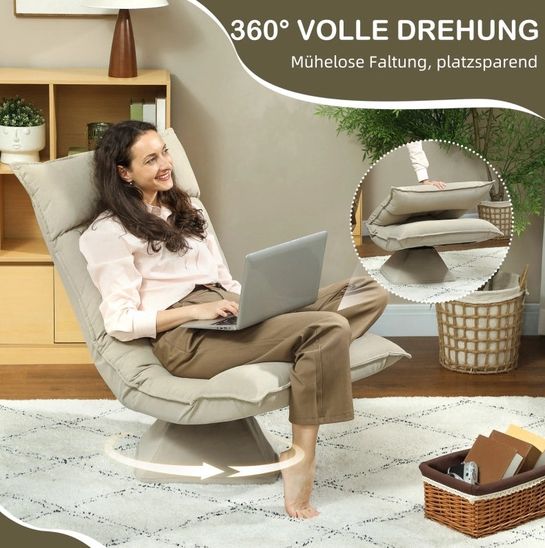 Fauteuil de sol pivotant 360° 70x62x95 cm polyester beige dossier réglable 5 positions