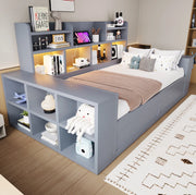 Divano letto singolo 90 x 200 cm grigio con vano contenitore, LED e prese