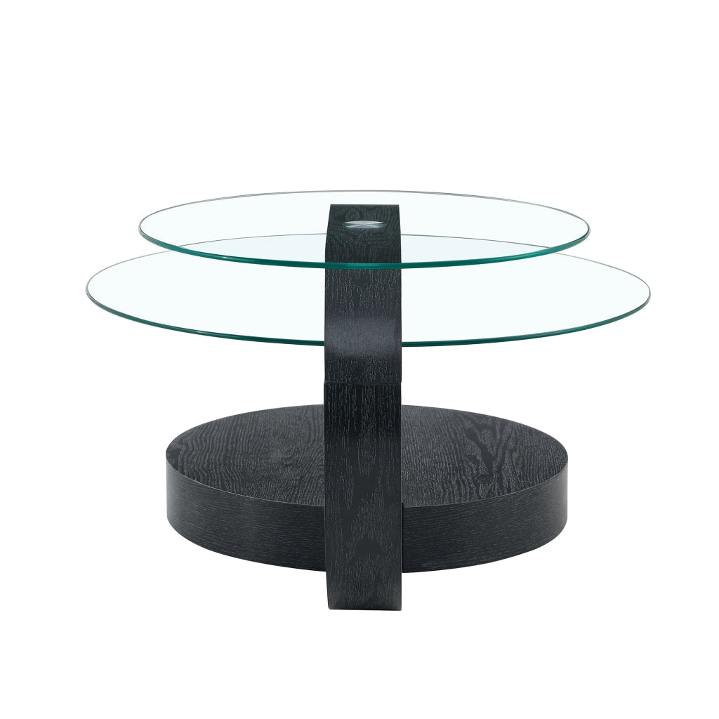 Tavolino da salotto in vetro temperato; struttura MDF effetto legno nero; 90x70x44 cm