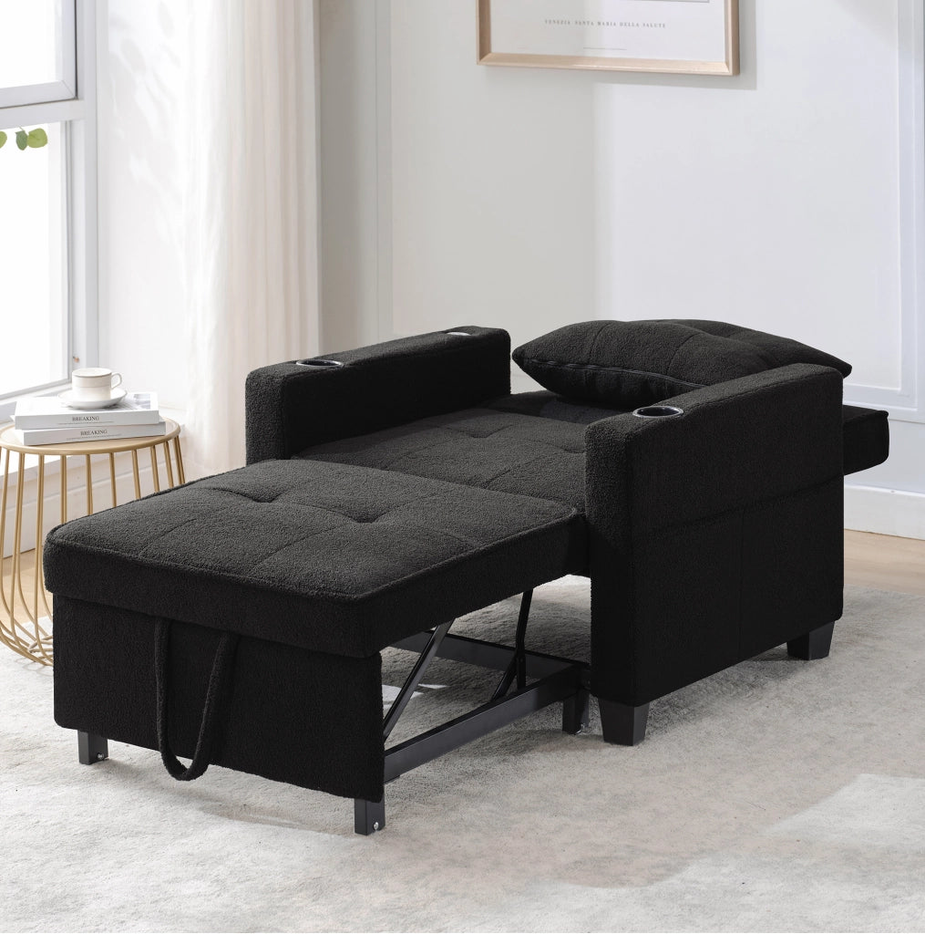 Poltrona letto estraibile con schienale regolabile; portabicchieri e porta USB; nera