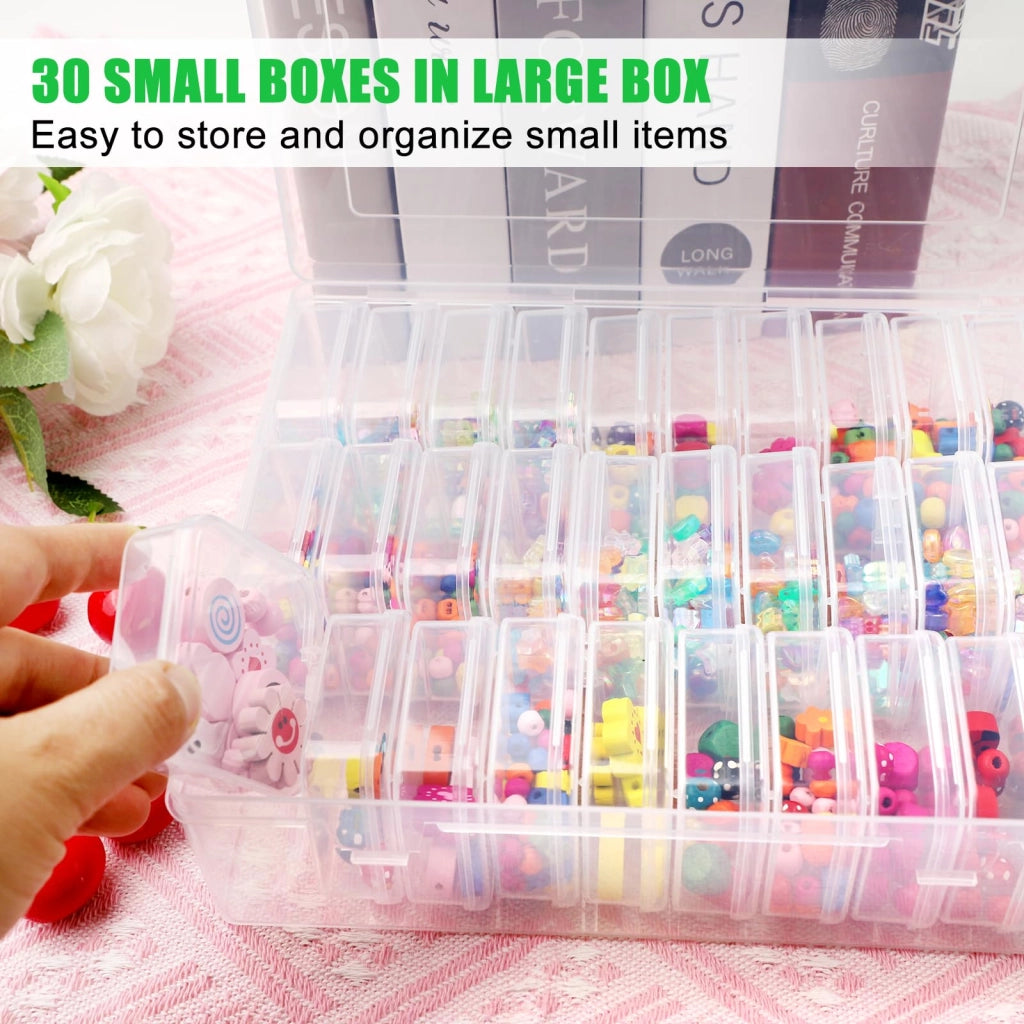 30 mini contenitori trasparenti con coperchio, dimensioni 5,5 x 5,5 x 2 cm
