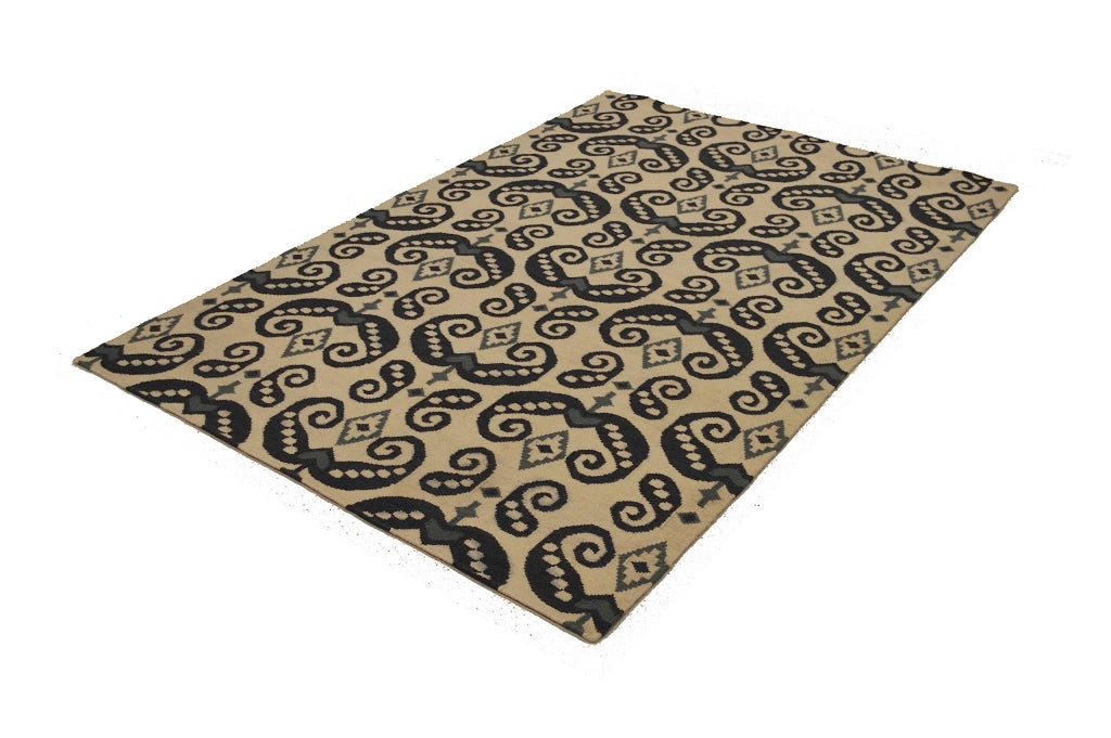 Tappeto kilim intrecciato a mano, 152x230 cm, color marrone/bianco