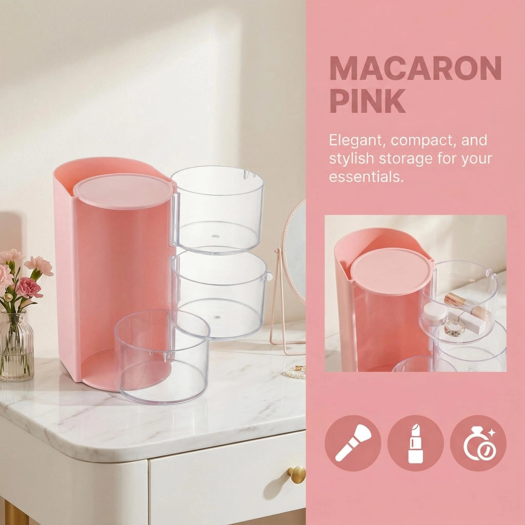 Organizzatore per accessori per capelli, 3 livelli, girevole a 180°, trasparente, rosa